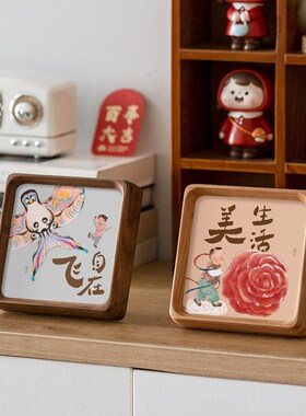 2025蛇年办公室桌面装饰画摆台过年好寓意创意摆件家用实木小相框