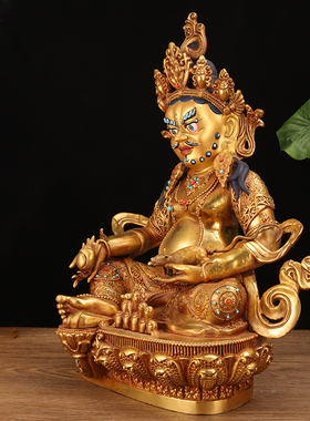 黄财神佛像纯铜7寸10寸15寸鎏金供奉西藏藏传佛堂桌面铜像摆件