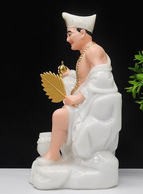 汉白玉济公佛像 济公活佛济公 玉石16寸菩萨降龙罗汉居家供奉摆件