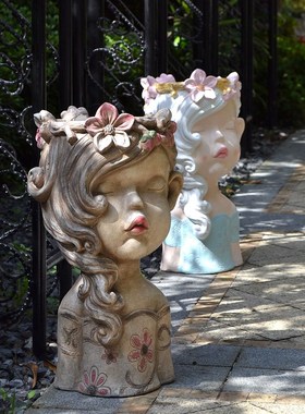 创意女孩娃娃花盆庭院花园别墅院子阳台民宿造景园艺装饰摆件大号