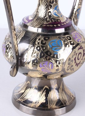 巴基斯坦铜器手工雕刻大把壶新疆西域饭店装饰摆设酒壶大铜壶