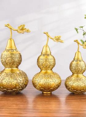 铜掌柜葫芦摆件黄铜大号开 口空心家居客厅玄关装饰六字真言铜葫