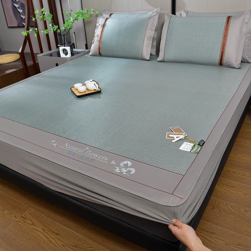 冰丝席床笠款凉席三件套夏季丝滑裸睡空调软席子单双人全包冰藤席,淘宝优惠券,粉丝福利购,淘宝优惠卷