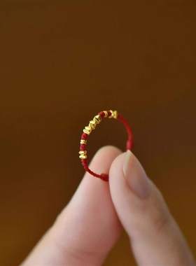 岁岁有金碎碎金编绳红o绳戒指女小众设计本命年手工编织蛇年招财