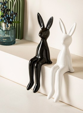 坐姿长耳兔子f摆件轻奢高档电视柜玄关客厅样板房装饰品乔迁小摆