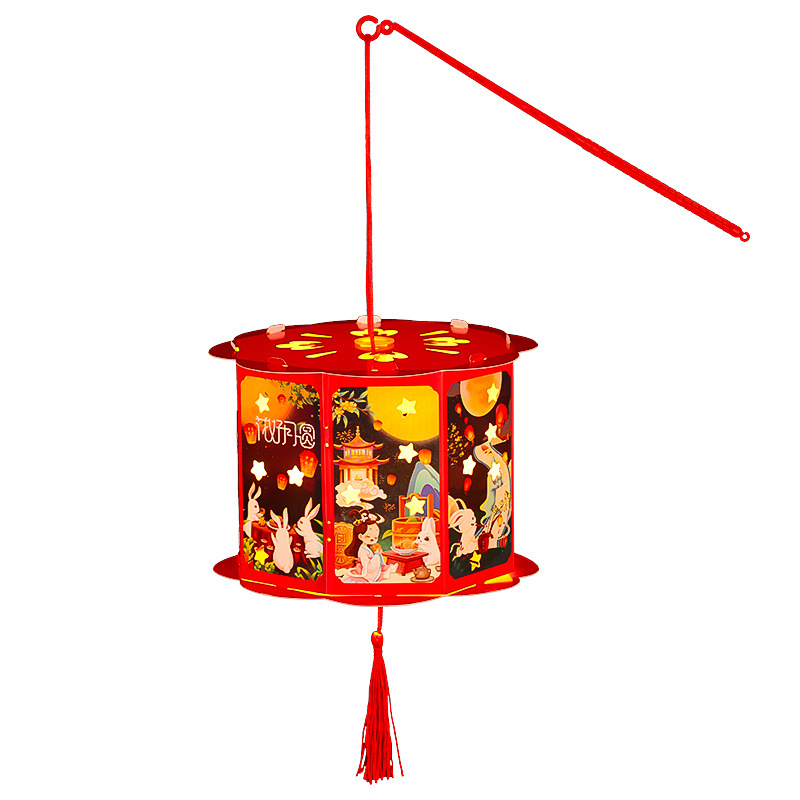 中秋节投影灯笼幼儿园儿童手提兔子走马灯 手工diy材料包花灯 - 图3