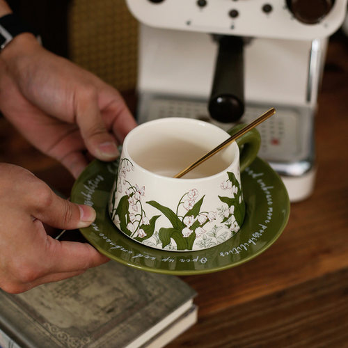 北欧复古下午茶咖啡杯碟套装办公室小众高级感家用拿铁杯牛奶杯 - 图1
