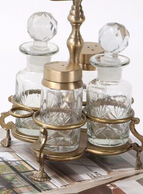 装饰玻璃北欧黄铜调料罐家居摆件套装美式样板间厨房印度高档进口