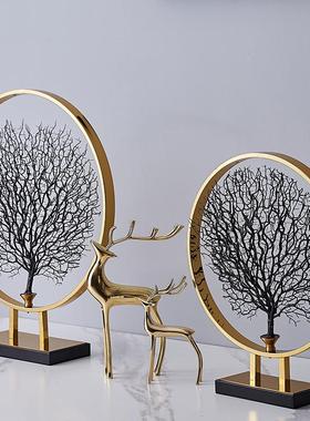 铁艺新中式几何办公场所装饰品海树摆件创意家居欧式金属摆设玄关