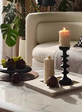 中古侘寂风样板房餐桌茶几花艺果盘烛台蜡P烛香薰组合装饰摆件