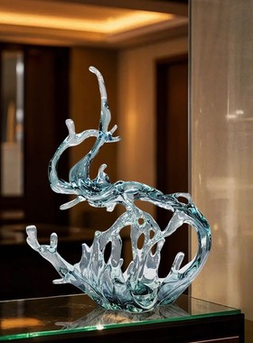 创意透明树脂风生水起水花摆件y样板间别墅酒店落地雕塑艺术装饰