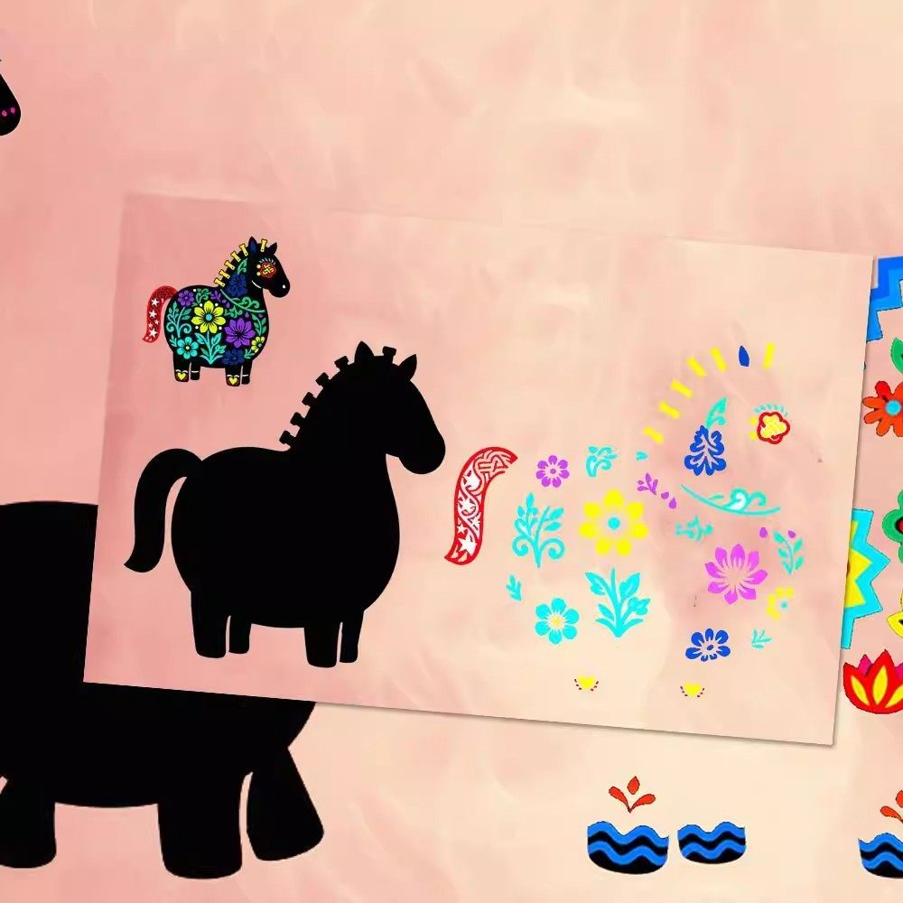 24张马年创意非遗剪纸拼图贴纸彩色小马趣味手工儿童玩具diy贴画,淘宝优惠券,粉丝福利购,淘宝优惠卷