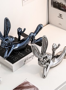 兔八哥摆件高级感创意轻奢躺姿兔子摆设客厅玄关S电视柜酒柜装饰