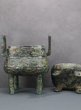 【腾候鼎】仿古铜装饰品博古z架铜祥德工艺滕州博物馆文创铜摆件