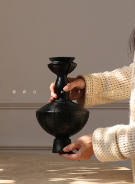 莉莉白侘寂风摆件客厅桌面高级感碳化艺术家居复古炭烧实木装饰品