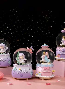 花园精灵仙子发光水晶球自动飘雪音乐盒梦幻雪花卡通八音盒厂
