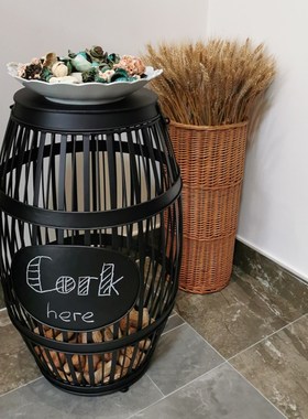 欧式创意金属铁艺高脚红酒杯摆件酒桶摆饰红酒塞收藏架边几咖啡桌