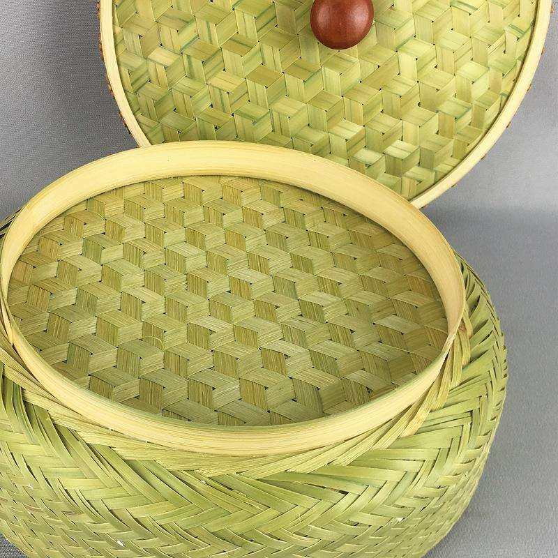 手工竹编果盘头层编织福喜果盒带盖款龟背编法米字形三件套竹畚斗,淘宝优惠券,粉丝福利购,淘宝优惠卷