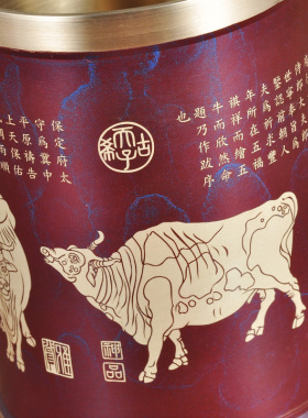 彩铜五牛笔筒摆件招财书房办公室书桌创意桌面摆设工艺品商务礼品