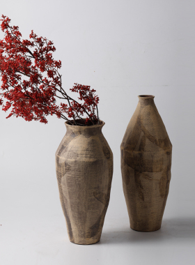 复古怀旧侘寂风手绘陶瓷几何大花瓶摆件样板间民宿客厅玄关装饰品