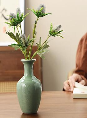 哥窑开片陶瓷小花瓶青瓷花器干燥花插水培器皿客厅电视柜家居摆饰