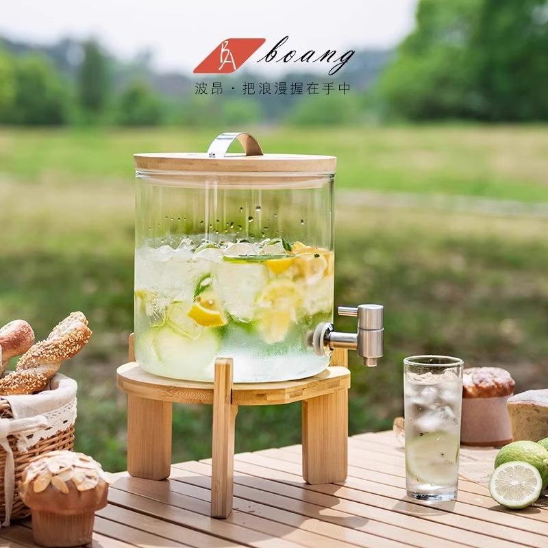 High temperature-resistant glass green plum wine bottle with tap, wine jar, grape wine bottle, cola beverage barrel, simple home use