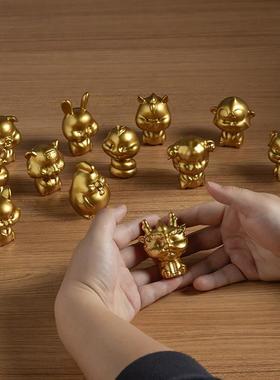 黄铜十二生肖摆件一套沙金生肖鼠牛虎兔龙蛇马羊猴鸡狗猪生日礼物