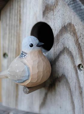 鹿妖商店 肥啾小胖鸟木雕小鸟 珠颈斑鸠 野鸽子 手工实木桌面摆件