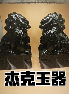 天然玉石黑曜石狮子摆件招财玉石雕刻狮子卧室办公室书房玄关