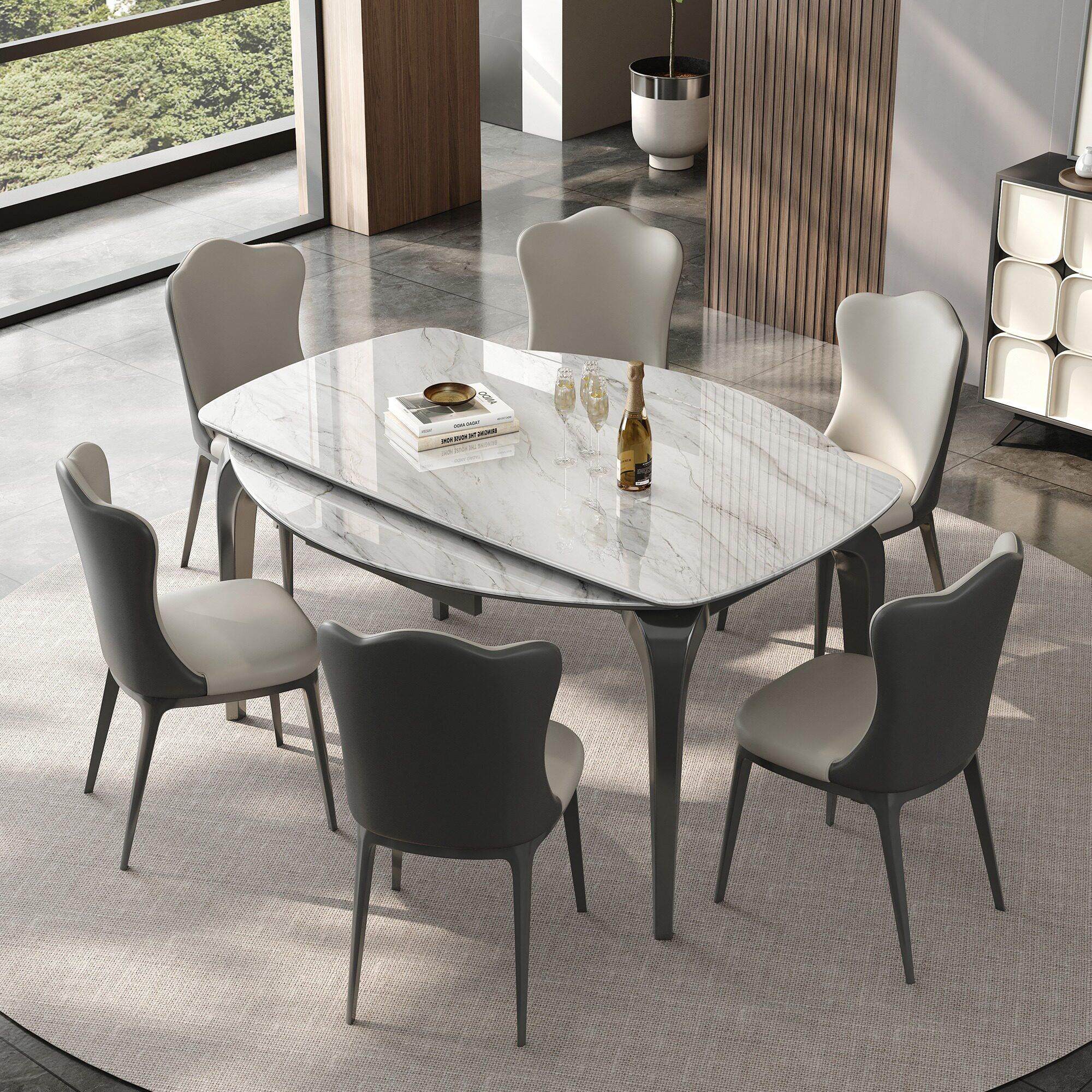 大理石餐桌圆桌可伸缩天然微晶石桌子方变圆折叠2025新款桌椅组合,淘宝优惠券,粉丝福利购,淘宝优惠卷