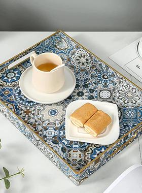 装饰托盘北欧轻奢风托盘长方形家用客厅茶几收纳零食糖果点心盘子