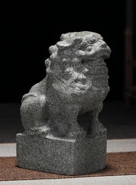 泰山石敢当镇宅狮子室内装饰品靠山石办公室石狮子一对桌面风水石