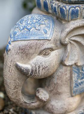 户外中式摆件大象石墩花盆底座庭院花园阳台装饰别墅门口入户摆设