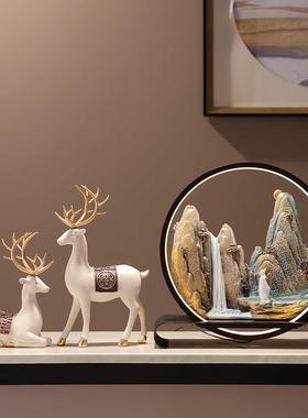 新中式卢山高山流水灯圈摆件禅意国风假山瀑布客厅茶室高档装饰品