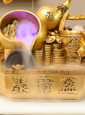 风水轮流水摆件循环水电视柜客厅店铺办公室桌面招财聚宝盆装饰品