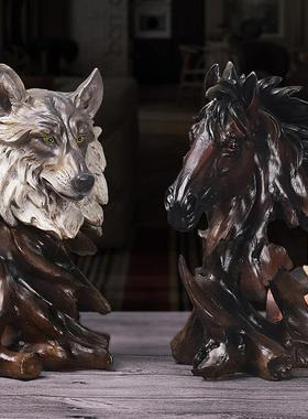 北欧创意现代树脂飞禽走兽狮子摆件家居客厅玄关书柜酒柜装饰品