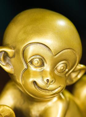 纯铜猴摆件黄铜十二生肖猴子金猴聚宝盆中式招财工艺礼品摆饰办公