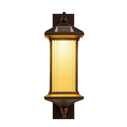 太阳能壁灯户外防水新中式室外免布线长虹玻璃铝制门口大门节能 - 图3