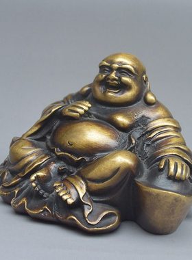 纯铜实心车载弥勒笑佛装饰摆件中控台客厅办公桌大肚佛工艺品摆设