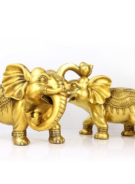 朴器 铜财富象摆件一对 铜大象一对 驮铜元宝铜葫芦大象一对