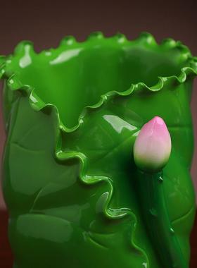 七珍陶瓷荷叶插香筒供佛供具佛具用品创意笔筒办公室家用客厅摆件