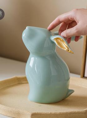 景德镇生肖兔子陶瓷摆件可爱桌面招财家居饰品本命年送朋友礼物