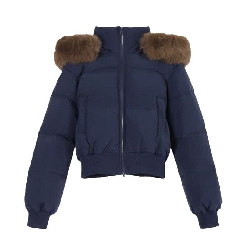 藏青色美式复古毛领连帽棉服外套女短款加厚保暖小个子冬季棉衣潮,淘宝优惠券,粉丝福利购,淘宝优惠卷