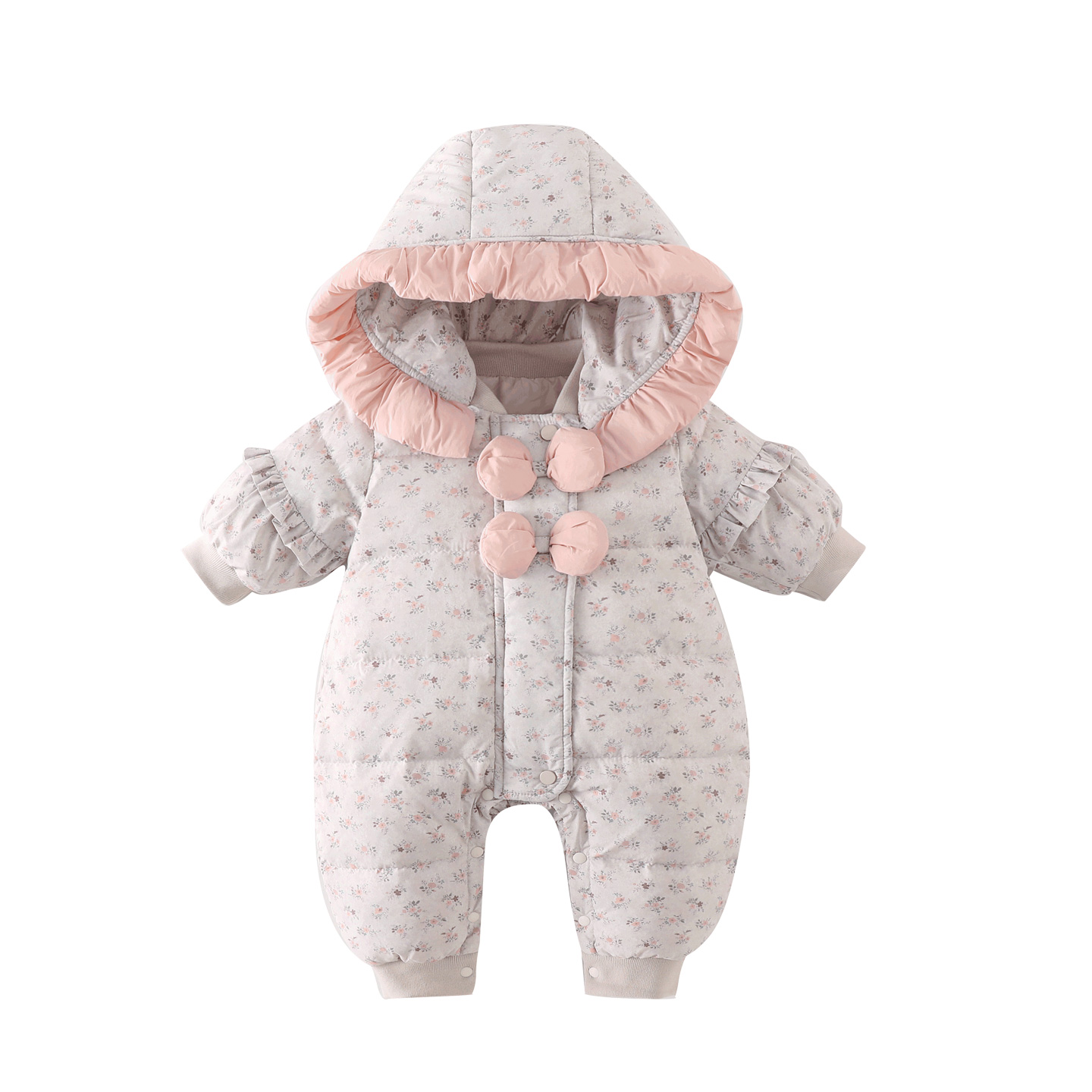 婴儿连体羽绒服冬季女宝宝冬装保暖摘帽衣服新生儿加厚羽绒外出服 - 图3