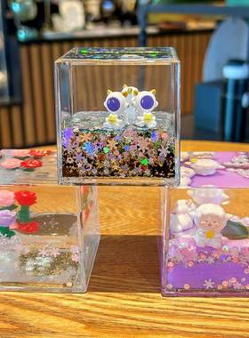 2025创意方砖压克力流沙入油摆件大方块精致少女心桌面装饰小礼品