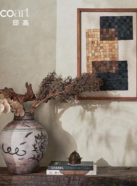 邸高家居复古折衷主义侘寂风玄关自然系花器花艺挂画装饰摆件组合