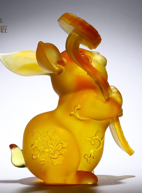 琉璃玉兔招财如意兔子摆件家居客厅桌面装饰小生肖黄水晶工艺礼品