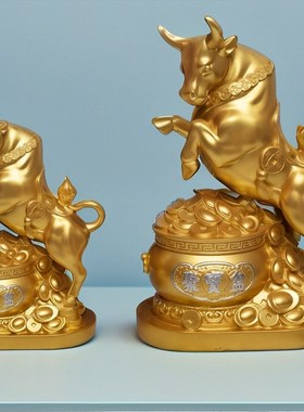 聚宝盆聚财金牛摆件客厅办公室招财牛桌面摆件金牛装饰品仿铜牛