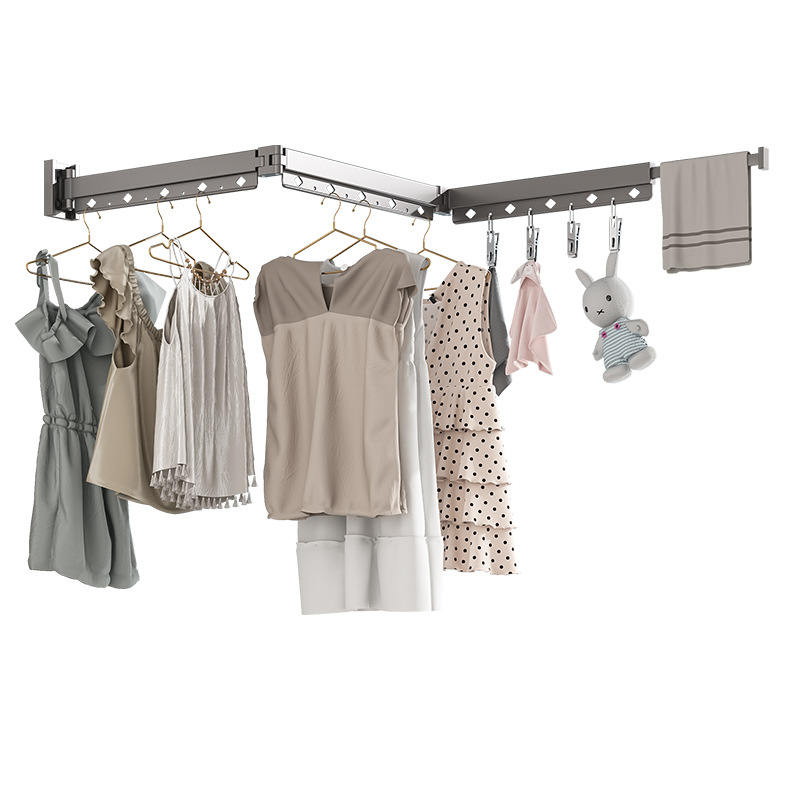 折叠晾衣架阳台家用伸缩晾衣杆隐形晒衣服被子壁挂式隐藏侧装神器 - 图3