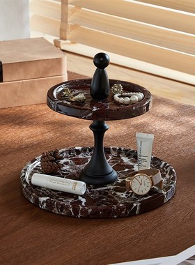 入户中古玄关大理石托盘钥匙收纳装饰G摆件轻奢高级香薰蜡烛首饰
